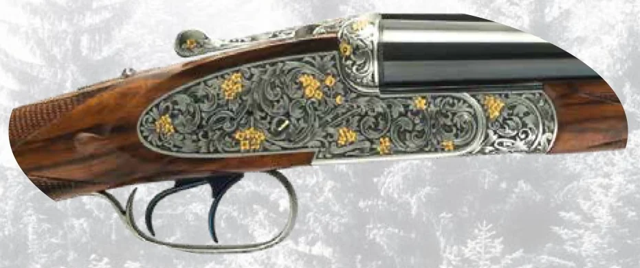 GR1 sidelock with gold-inlaid scroll on French grey